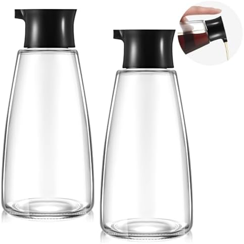 2 Pcs Glass Soy Sauce Dispenser Bottles, 9.6 oz Oil Cruet, Black