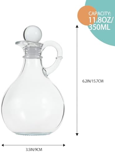 Oil and Vinegar Cruet Set of 2, Glass Oil and Vinegar Dispenser with Airtight Stopper, Glass Condiment Container for Homemade Oil, Salad Dressing