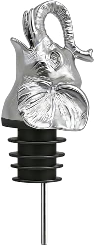 Elephant Wine Pourer Aerator (Silver), Lucky Animal Bottle Pour Spout, Zinc Alloy Drip-Free Stopper Attachment for White Elephant Gifts, Bar Cart Decor