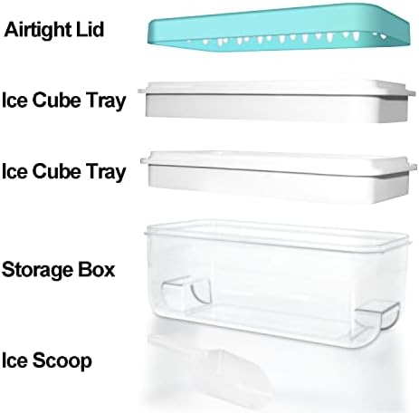 Ice Cube Trays for Freezer With Bin, Scoop, and Press Plate - 2 Tiers, Lid Included