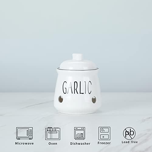Garlic Keeper with Lid, Ceramic Mini Garlic Container Saver for Countertop, Keep Your Garlic Cloves Fresh