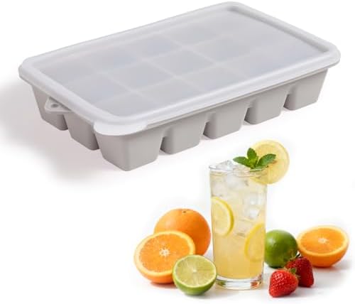 Silicone Ice Cube Trays with Lid, Set of 4, Easy Release Ice Molds, Reusable and Stackable Ice Trays for Freezer for Cocktail, Whiskey, Baby Food, BPA Free (gray)