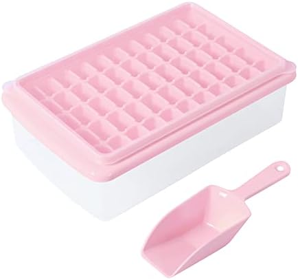 Ice Cube Tray with Lid and Bin for Freezer, Easy Release 55 Nugget Ice Tray with Cover, Storage Container, Scoop. Perfect Small Ice Cube Maker Tray & Mold. Flexable Durable Plastic, BPA Free