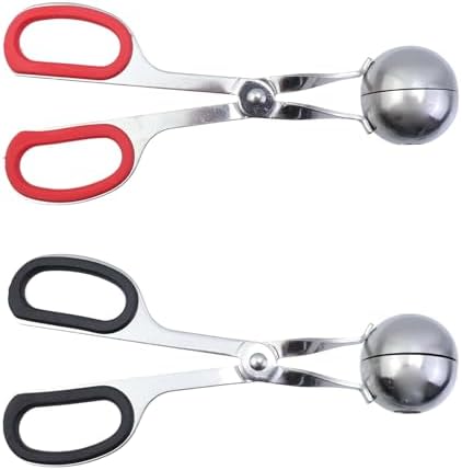 2Pcs Meatball Maker Tongs None-Stick Meatball Maker Stainless Steel Meat Ballers Scoop Ball Maker Ice Tongs for Meat, Cake Pop, Ice Cream Scoop, Fruit, Cookie Dough, Melon -Black & Red（M Size）