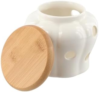 Leadigol Garlic Keeper,White Ceramic Storage Container with Nature Cork Lid,Garlic Container,Garlic Keeper for Counter
