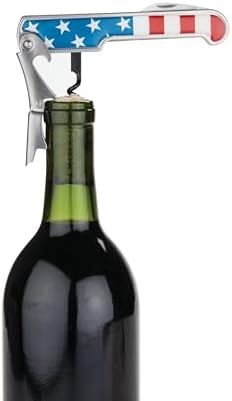 Foster & Rye American Flag Double Hinged Waiters Corkscrew Wine Opener, Stainless Steel with Sharp Foil Cutter for Travel, Outdoor Use, Gifts for Men, Home Bar, Kitchen, Set of 1