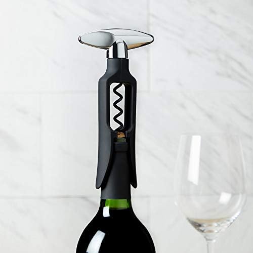True Self Pulling Corkscrew Wine Opener, Durable Plastic with Easy Turn Chrome Handle, Wine Bottle Opener for Bartenders, Home Bar Tools, Bar Cart Accessories, Kitchen Essentials, Set of 1, Black