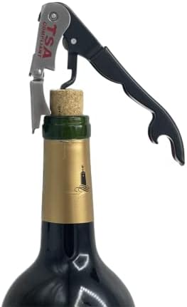 TSA Compliant Corkscrew Bottle Opener, Black Double Hinged, Stainless Steel Wine Key (1 Pack)