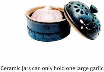WF Ceramic Garlic Storage Jar, Chinese ceramic jewelry box, with Lid Storage Container, Porcelain Garlic Keeper for Kitchen Countertop, Blue 3"