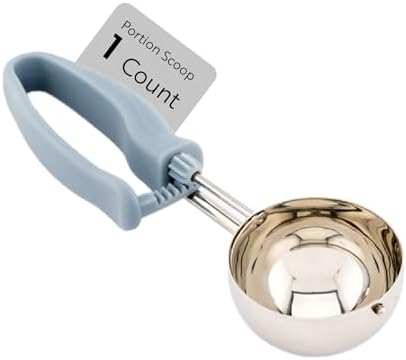 Restaurantware Comfy Grip 4 Ounce Gelato Scoop 1 Ambidextrous Ice Cream Scoop - Built-In Blade Bright Handle Gray Stainless Steel Cookie Dough Scoop Comfortable Grip For All Ingredients