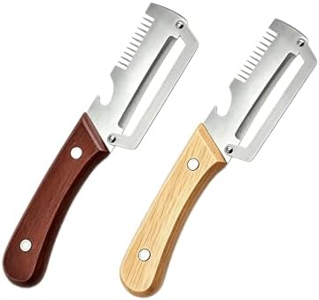 3-in-1 Vegetable Peeler Julienne Slicer with Bottle Opener, Stainless Steel Kitchen Tool with Natural Wood Handle for Fruit Vegetable Meal Prep (Wood and Brown)