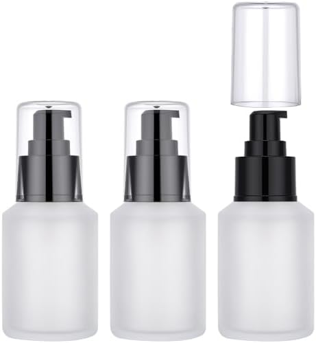 Segbeauty 2oz Frosted Glass Lotion Bottle for Travel, 3pcs Matte Translucent Refillable Pump Bottle for Hair Oil, 60ml Travel Size Container for Liquids, Empty Cream Dispenser, Skincare Refill Bottle