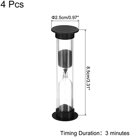 PATIKIL 3 Minute Sand Timer, 4Pcs Small Sandy Clock with Plastic Cover, Count Down Sand Glass for Games, Kitchen, Party Favors DIY Decoration, Black