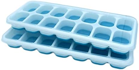 Ice Cube Tray, 2 Pack Silicone Ice Mold with Lid, Silicone Ice Cube Trays, Easy Release Ice Molds for Freezer, Whisky, Cocktail, Blue (Blue)