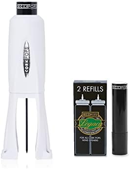 Cork Pops Legacy Wine Opener Built-in 4-Blade Foil Cutter Safe Cork Removal, Effortless Push Button Use, Needle Guard for Safety, Low-Pressure Cartridge Opens Up To 60 (White, With 3 Cartridges)