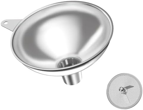 Serinar Stainless Steel Funnel (5.7 in. x 1 in. Mouth) with 30 Mesh Removable Stainless Steel Filter, Food Grade Metal Large Funnel for Kitchen, Liquids, Oils, Powders, Spices, Home Brewing.