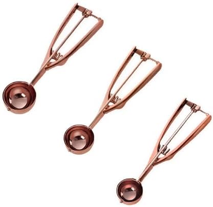 Gold Ice Cream Scoop 304 Stainless Steel Cookie Scoops for Baking Melon Baller with Trigger 3 Sizes (Rose Gold, S/M/L)
