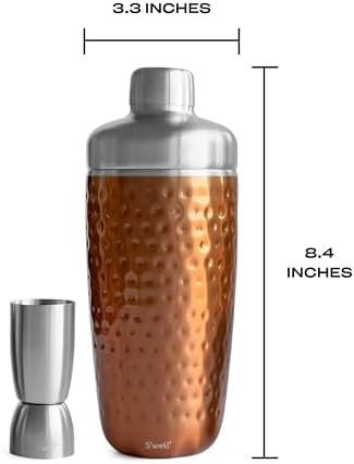 S'well Stainless Steel Shaker Set with Jigger, 18oz, Dipped Metallic, Triple Layered Vacuum Insulated Container Keeps Cocktails Colder for Longer, BPA Free Barware