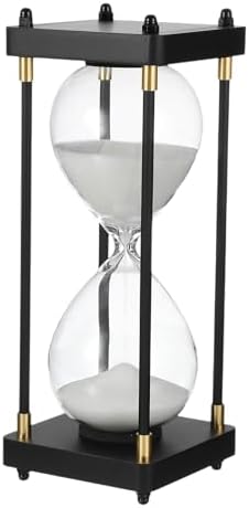 PATIKIL Large Decorative Sand Timer, 60 Minutes Wood Hour Glass Timer Modern Wooden Hour Glass for Cooking Game Office Classroom Kitchen Home, White(Style 1)