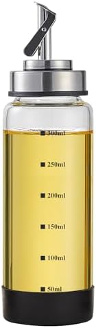 10 oz Glass Olive Oil Dispenser Bottle, Stainless Steel Cruet Pourer Spout