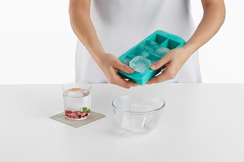 Lékué XL Square Block Ice Cube Mold Tray For Freezer With Lid | Made With Platinum Silicone | 6 x Large Elegant Style Ice Cubes for Cocktails, Whiskey, Brandy, Ice Tea, Coffee & More | Turquoise