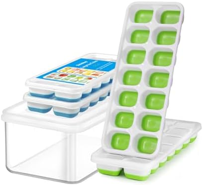 Ice Cube Trays for Freezer Ice tray - Easy to Release Silicone Ice Trays with Spill-Resistant Lids, Reusable Ice Cubes,Stackable and BPA-Free, Perfect for Cocktails, Baby Food, and Iced Coffee