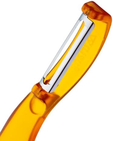 triangle Swivel Peeler, Orange - Stainless Steel Straight Twin Blade - Peels Hard-Skinned Fruits & Vegetables - Lightweight Handle - Dishwasher Safe - Made in Germany