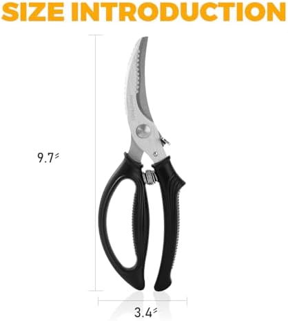 Poultry Shears, Heavy Duty Poultry Scissors & Chicken Shears for Easier Spatchcock, Cutting Chicken Bones, Meat, Turkey, Fish & Herbs. Spring-Loaded, Safety Lock & Dishwasher Safe