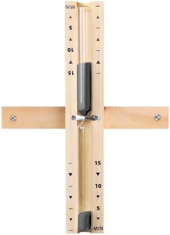 Sauna Timer 15 Minute Black Sand, 360° Rotating Wood Hourglass for SPA Room