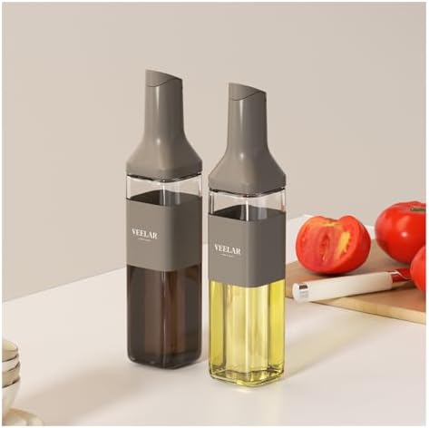2 Set Olive Oil Bottles 500 ml, Glass Dispenser for Kitchen (Gray)