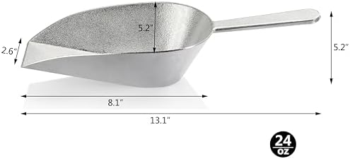 New Star Foodservice 34721 One-Piece Cast Aluminum Flat Bottom Bar Ice Flour Utility Scoop, 24-Ounce, Silver