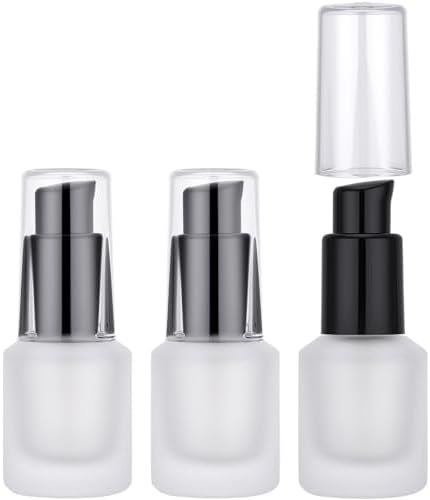 Segbeauty 0.5oz Empty Frosted Glass Travel Size Pump Bottle, 3pcs Matte Translucent Lotion Bottle Refillable, 15ml Travel Toiletry Bottles for Creams Liquids, Empty Cosmetic Skincare Container