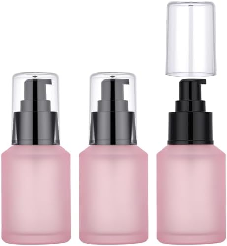 Segbeauty 2oz Frosted Glass Refillable Pump Bottles for Toiletries, 3pcs Travel Size Empty Bottles with Pumps for Foundation, 60ml Pink Travel Containers for Oils Bottle Dispenser Liquid Containers