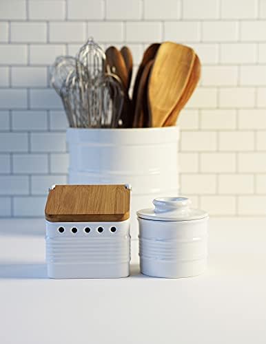 RSVP International White Stoneware Kitchen Collection, Stoneware Garlic Keeper, 4.5x4x4.5"