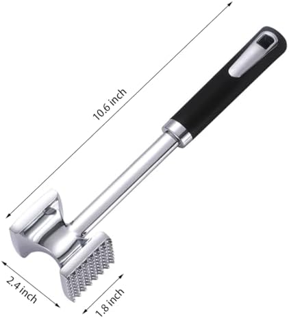 Meat Tenderizer, Stainless Steel Meat Tenderiser Hammer, Dual-Sided Heavy Duty, for Steak, Chicken, Pork, Fish 10.6 x 2.4 x 1.8in Silver