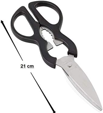 Leifheit Practical Household Scissors, Stainless Steel Blades, Silver, with Crown Top Lifter, Screw Top Opener