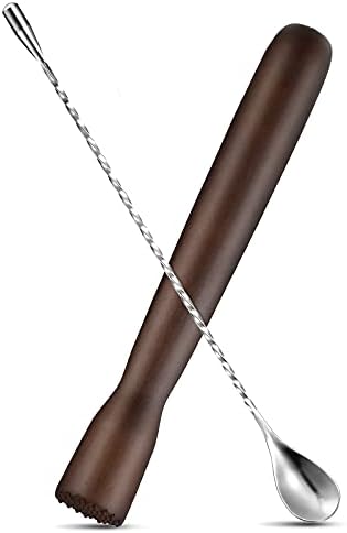 Patelai Wooden Cocktail Muddler Bar Spoon Mixing Tool Set, Brown