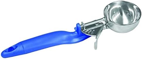 Tiger Chef Stainless steel construction 2 oz. capacity Blue plastic Ergo handle Thumb lever NSF certified Scoop size: #16 Lever Disher (1, Blue 2 oz.)