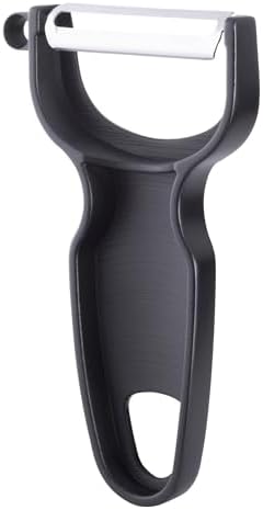CatCora Swiss-Style Peeler, Professional German Tempered Stainless Steel Blade For Peeling Fruits and Vegetables and Garnishing, Ergonomic Contoured Handle, Black, Set of 2