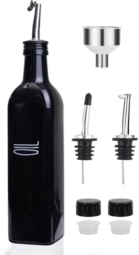 Black Glass Oil Dispenser for Kitchen, Olive Oil Dispenser Bottle & Oil and Vinegar Dispenser, Cooking Oil Dispenser & Oil Container, Multipurpose Olive Oil Bottle for Cooking，1 Piece