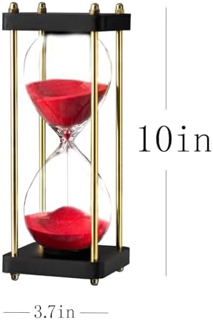 Hourglass Timer 60 Minute, Golden Wooden Sand Timer, Red