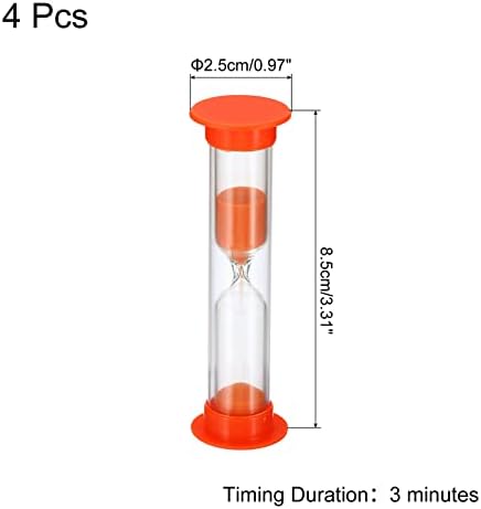 PATIKIL 3 Minute Sand Timer, 4Pcs Small Sandy Clock with Plastic Cover, Count Down Sand Glass for Games, Kitchen, Party Favors DIY Decoration, Orange