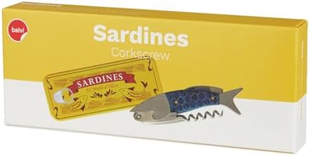 Balvi Sardines Corkscrew and Bottle Opener with Blue Tin Box – Durable Metal Design, Easy-to-Use Wine and Beer Opener, Ideal for Home Bars and Parties – Sacacorchos Sardinas