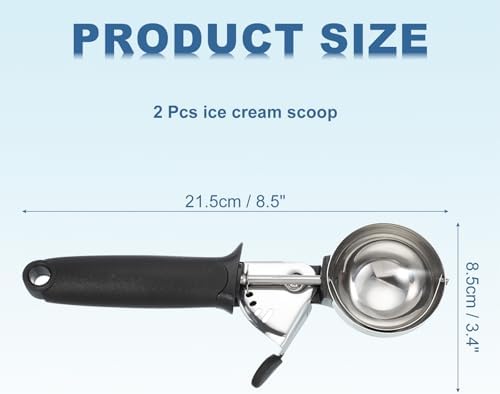 uxcell 2pcs Cookie Scoops, Ice Cream Scoop with Trigger for Baking Cookie Dough Rice Pudding Kitchen Gadget, Black