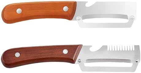 Kitchen Multi-Function Stainless Steel Thickened Fruit Peeler Knife Thickened Wooden Handle Kitchen Peeling Tools C [Wooden Handle] 1.0 Cm Thick 3-In-1 Peeler + 1.8 Cm Thick 2-In-1 Peeler + Box
