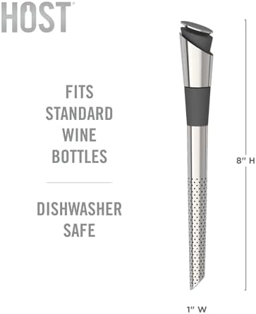 Host Wine Filter Pour Spout with Stopper, Stainless Steel Wine Purifier to Remove Histamines, Sulfite and Soften Tannins, Includes Stopper with Silicone Seal, Set of 1