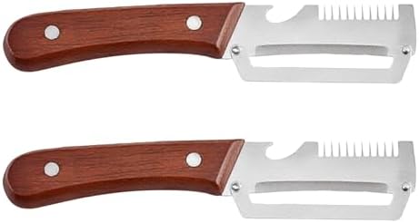 Kitchen Multi-Function Stainless Steel Thickened Fruit Peeler Knife Thickened Wooden Handle Kitchen Peeling Tools B [Wooden Handle, 1.0 Cm Thick, 2 Pieces] 3-In-1 Peeler + Box