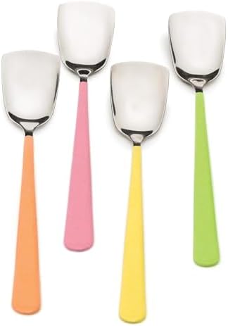 RSVP International Ice Cream Tool Collection, Dishwasher Safe, Large Handle, Colored Handle Spoons, 4 Piece