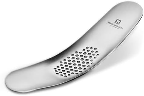 Wagensteiger Stainless Steel Curved Garlic Presser or Cheese Grater, Curved Pressing & Grating Motion, Minimalist Design, Stylish Kitchen Essentials 205mm x 48mm / 8.07 inches x 1.89 inches