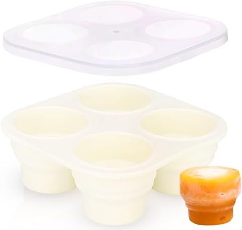 Silicone Freezer Tray with Lid - Stackable 2 oz Large Ice Cube Molds for Homemade Purees, Egg Bites, Broth Food Storage - Dishwasher Safe - MILK WHITE